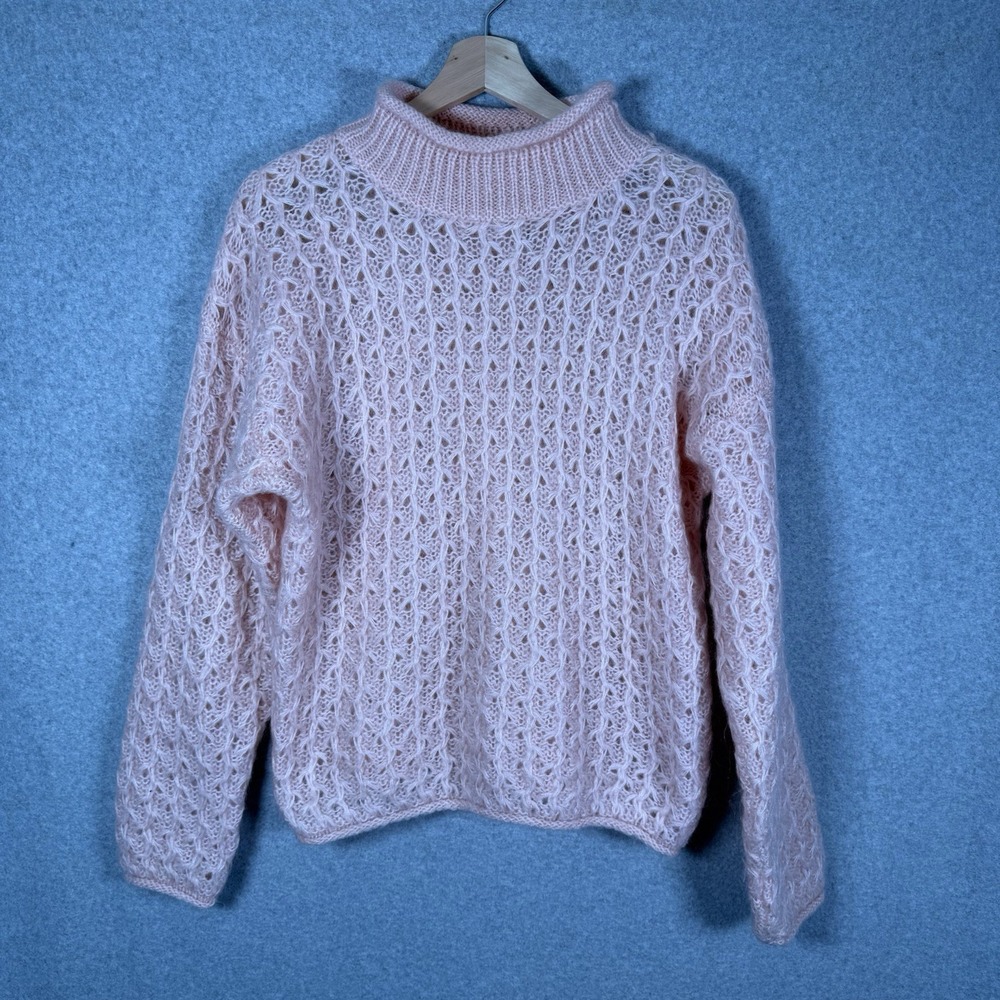 Paris sports club‎ mohair sweater womens medium vintage 90s open knit baby pink